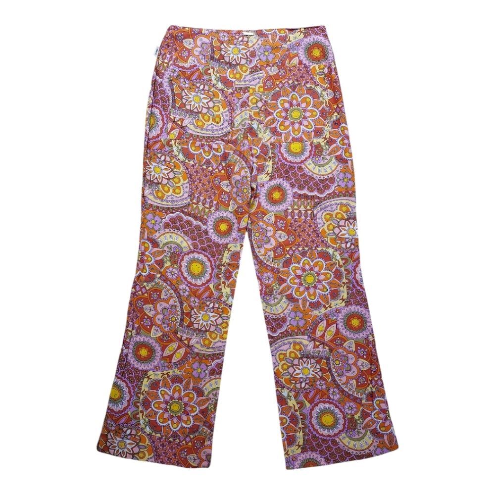 Billabong X Smiley Retro Festival Boho Floral Psychedelic Linen Blend Pants 27 - Picture 3 of 10